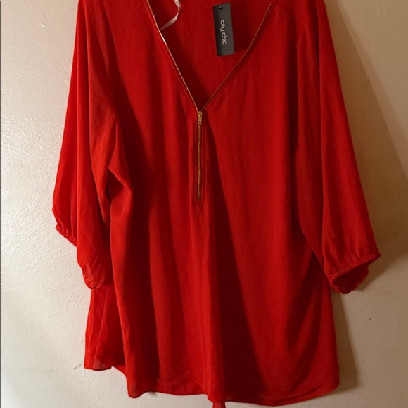 City Chic zippered Sunkist Scarlet Blouse with Chic Zipper - Picture 2 of 8